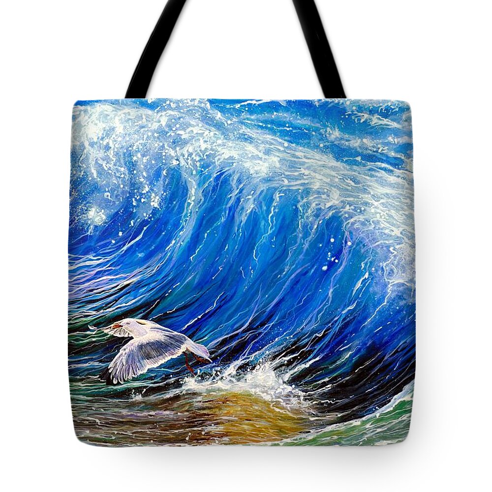 Ocean Tote Bag featuring the painting Narrow Escape by R J Marchand