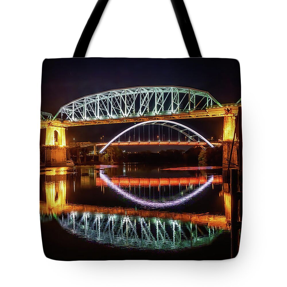 Nashville Tote Bag featuring the photograph Nashville Bridges by Susan Rissi Tregoning