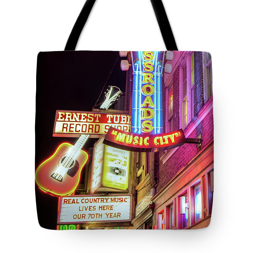 America Tote Bag featuring the photograph Nashville Music City Vintage Neons by Gregory Ballos
