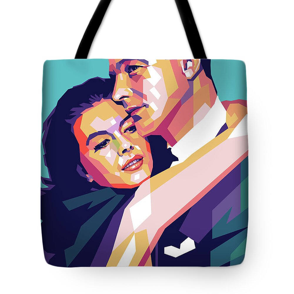 Natalie Tote Bag featuring the digital art Natalie Wood and Gene Kelly by Stars on Art