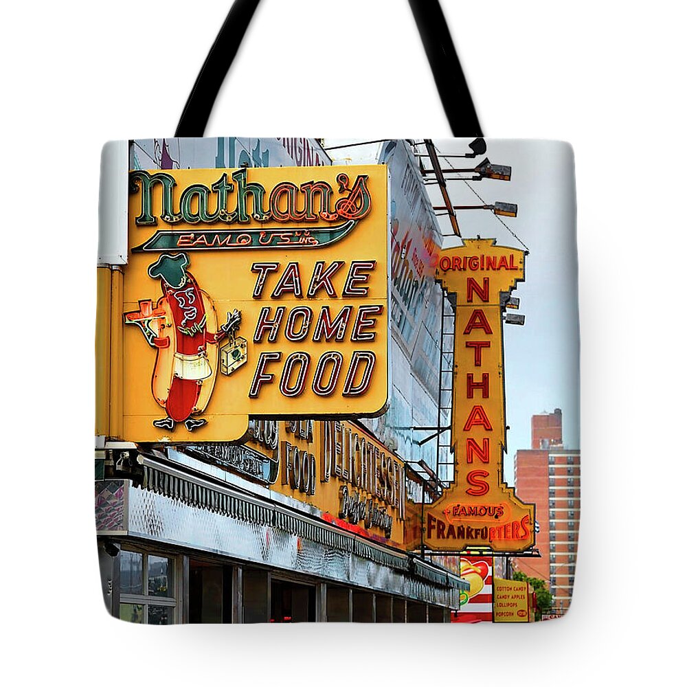 Coney Island Tote Bag featuring the photograph Nathans Famous Hot Dog - Study II by Doc Braham