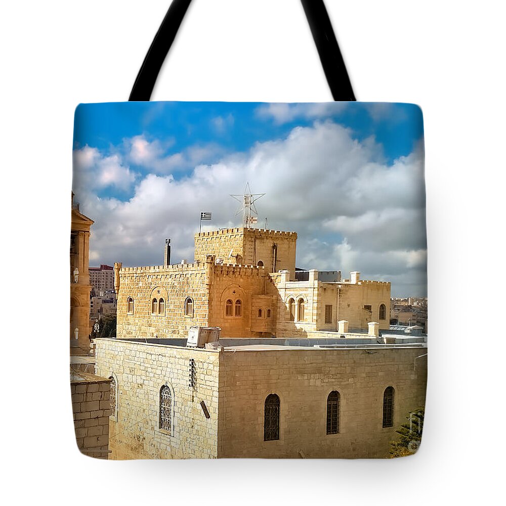Religion Tote Bag featuring the photograph Nativity Church from the Side by Munir Alawi