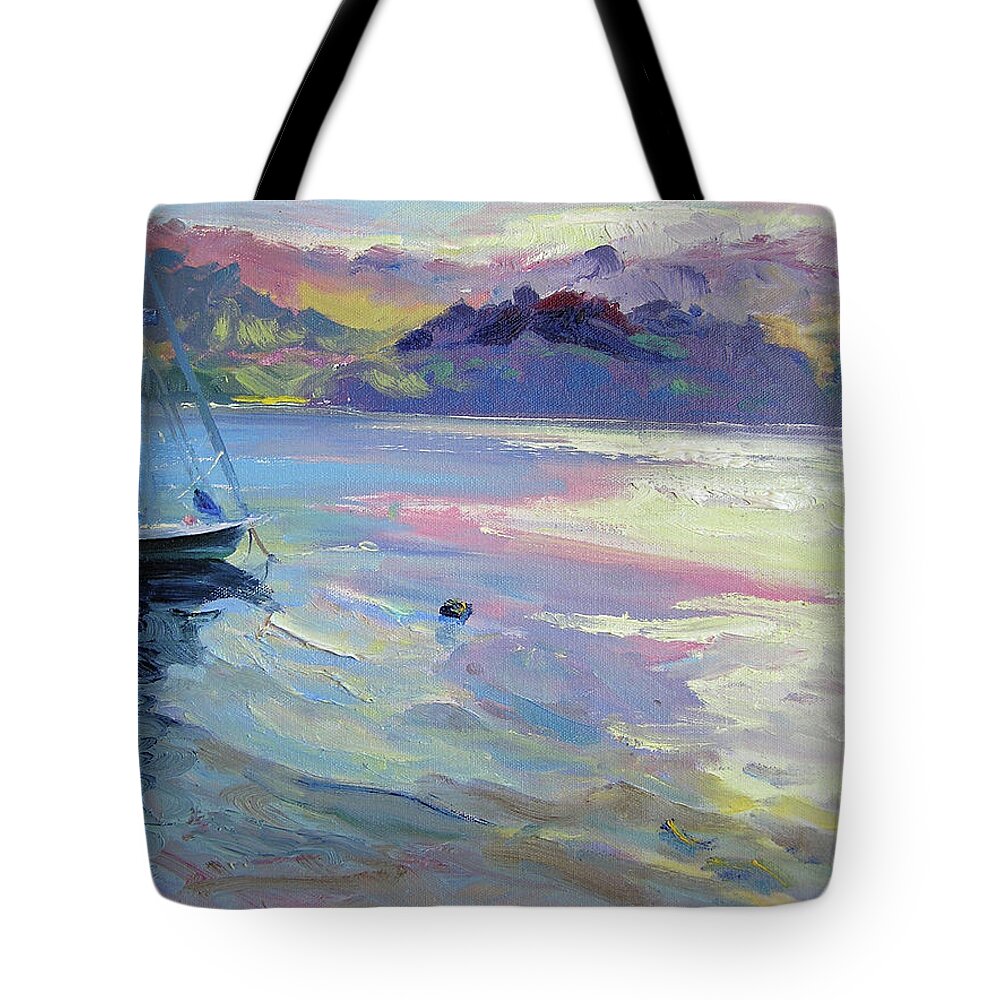 Tomales Bay Tote Bag featuring the painting Near Sun Set, Tomales Bay by John McCormick