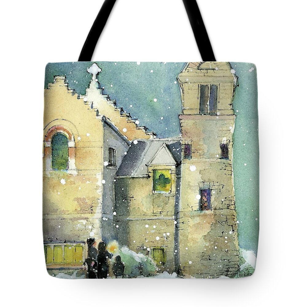 Episcopalian Church Tote Bag featuring the painting Neighbor church by Rebecca Matthews