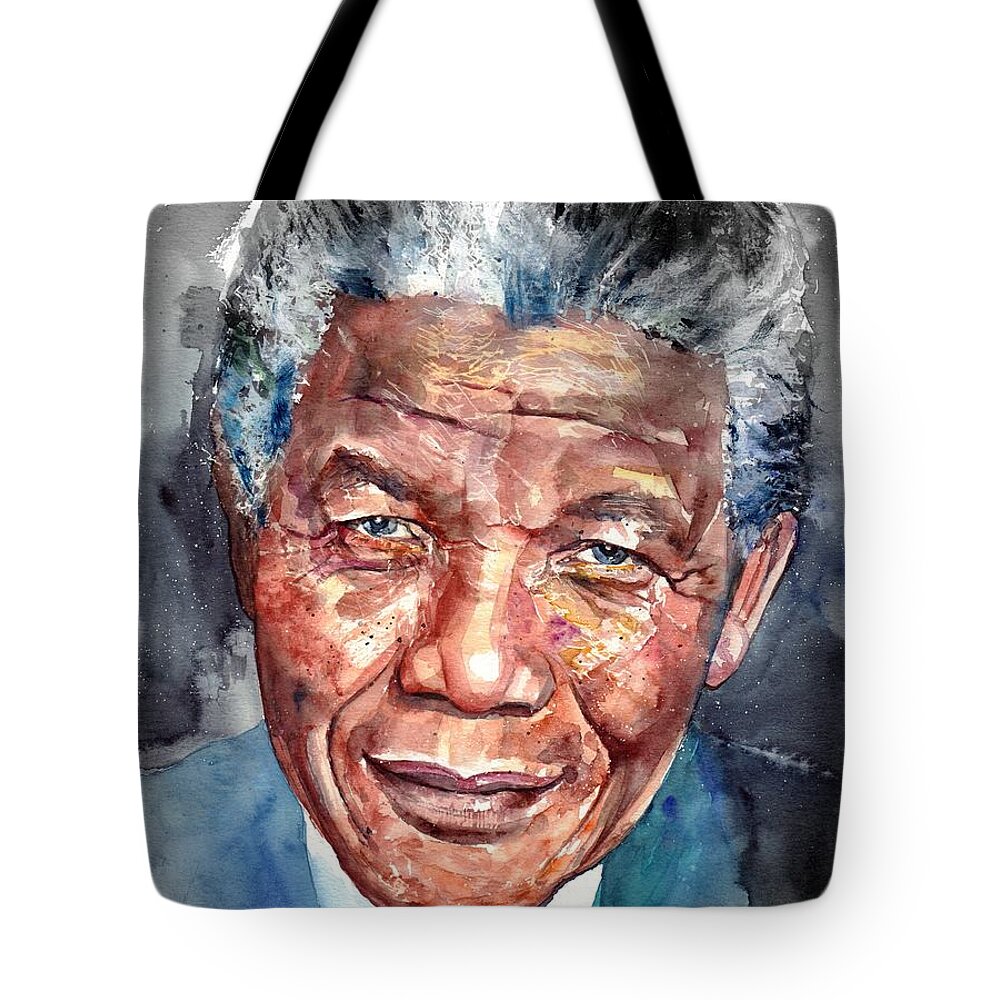 Nelson Mandela Tote Bag featuring the painting Nelson Mandela Portrait by Suzann Sines