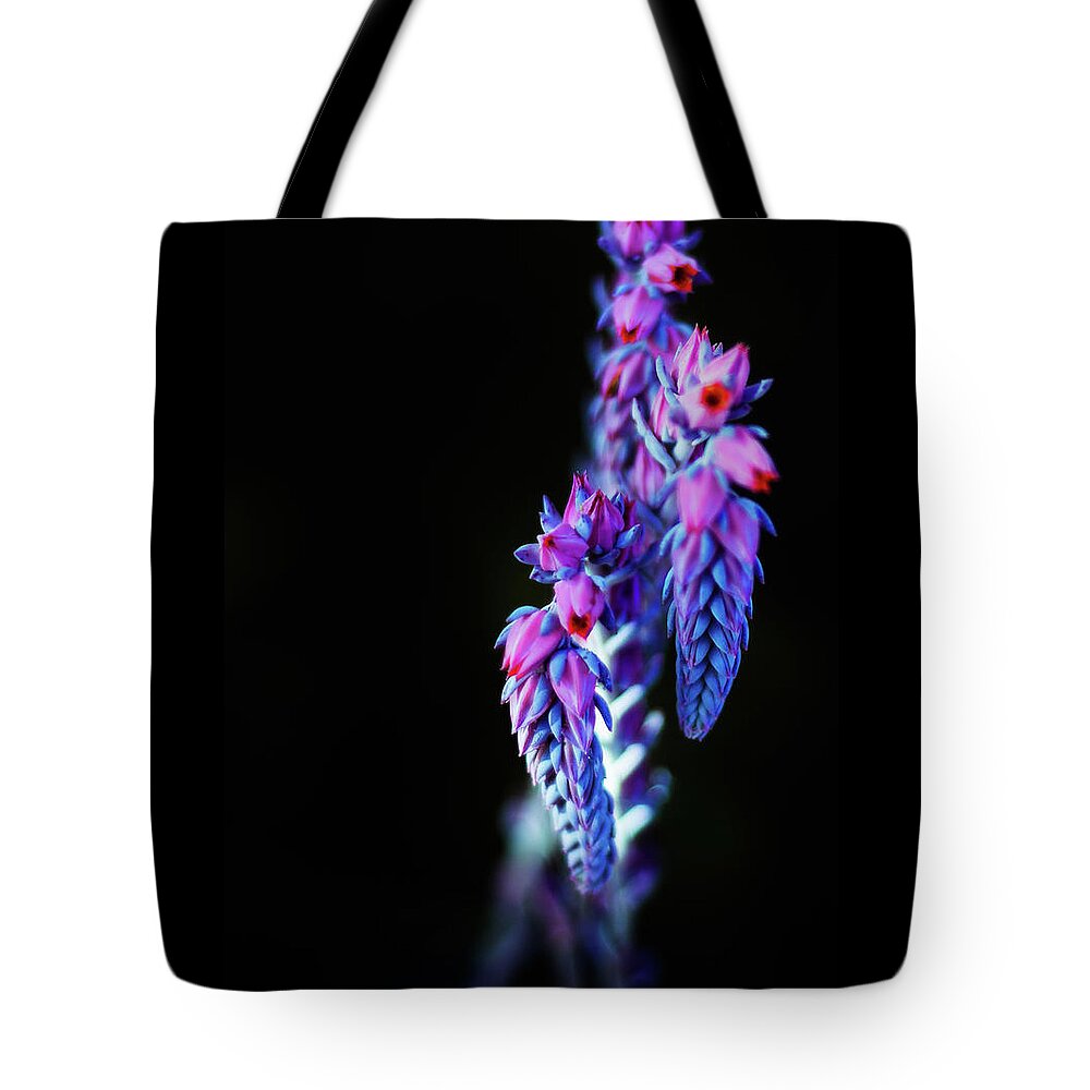 Blue Tote Bag featuring the photograph Neon Bloom by Jason Roberts