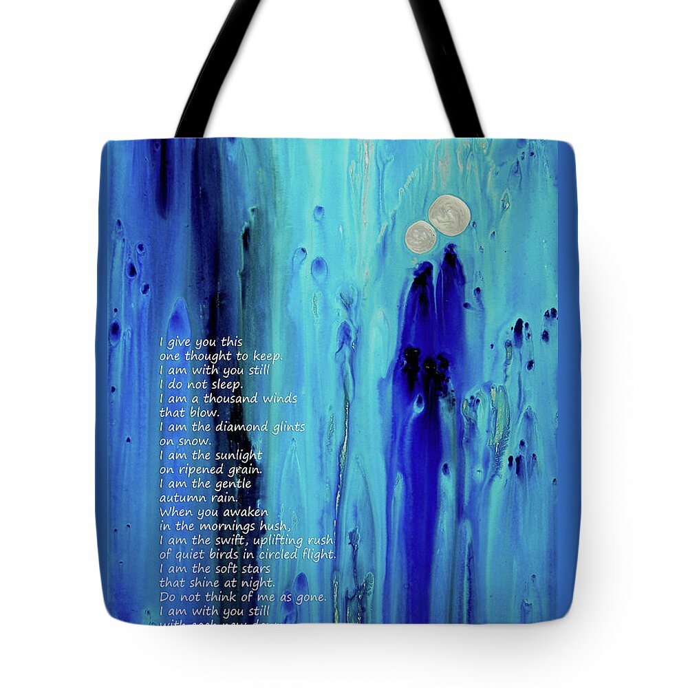 Blue Tote Bag featuring the painting Never Alone by Sharon Cummings