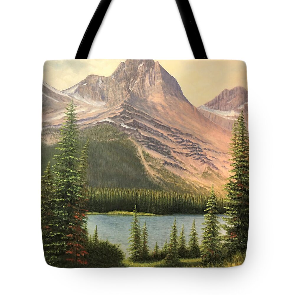 Large Oil Painting Tote Bag featuring the painting Never Laughs Mountain by Lee Tisch Bialczak