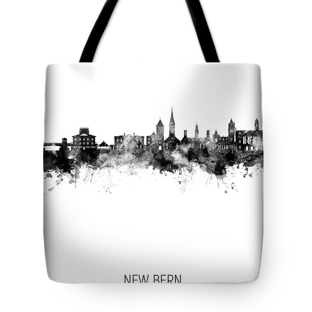 New Bern Tote Bag featuring the digital art New Bern North Carolina Skyline #95 by Michael Tompsett