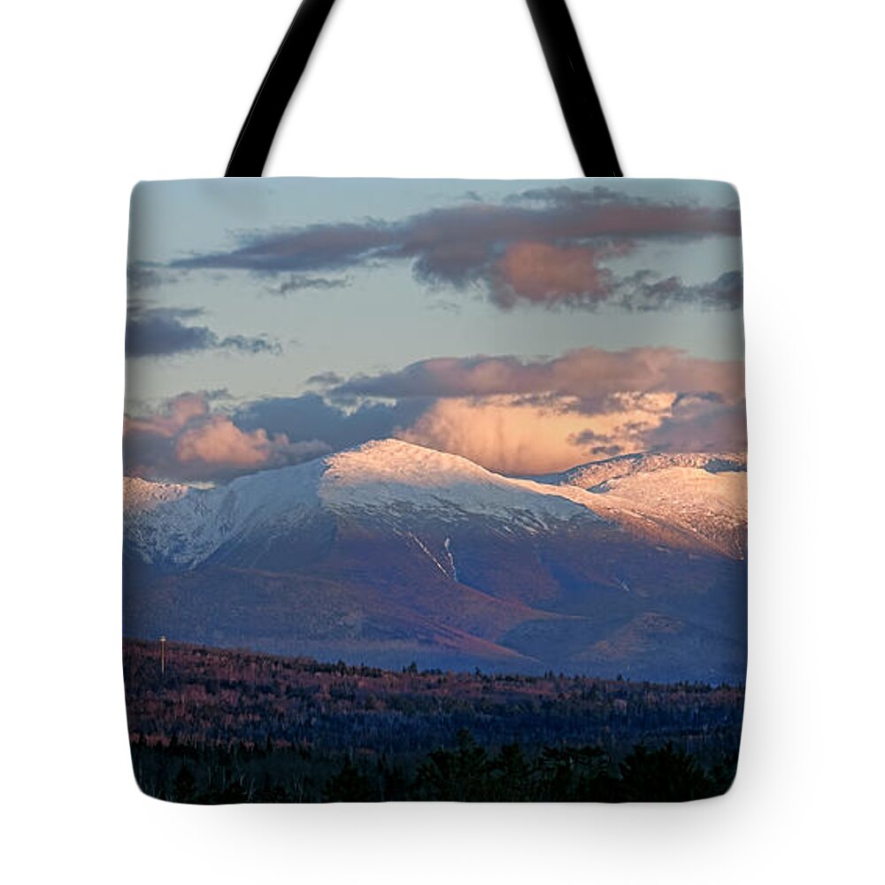 New Tote Bag featuring the photograph New Hampshire Presidential Range at Sunset by Olivier Le Queinec