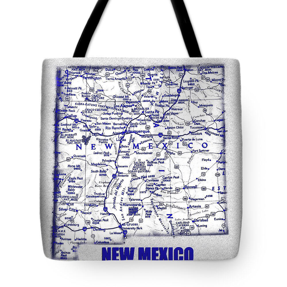 New Mexico Tote Bag featuring the digital art New Mexico blue print work A by David Lee Thompson