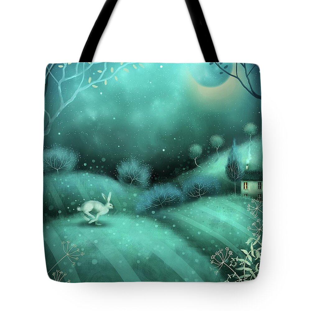 Landscape Tote Bag featuring the painting New Moon Hare by Joe Gilronan