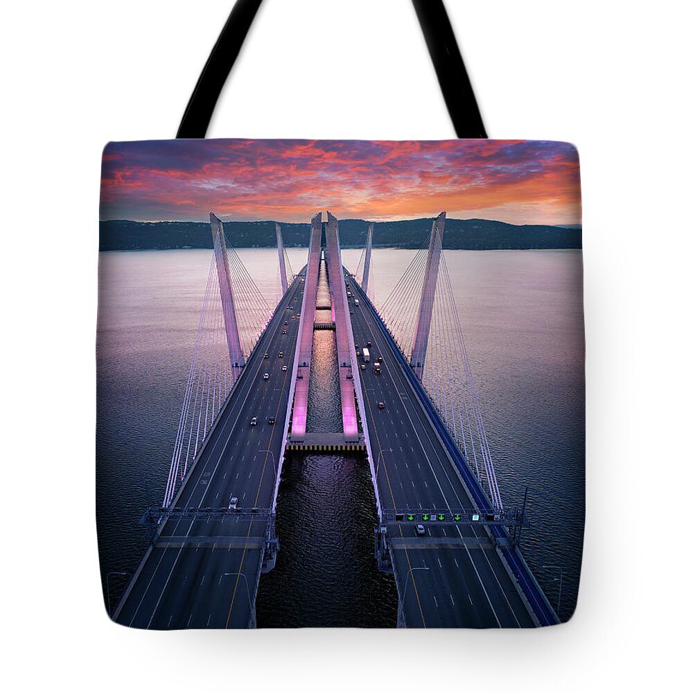 Tappan Zee Bridge Tote Bag featuring the photograph New Tappan Zee Bridge by Susan Candelario