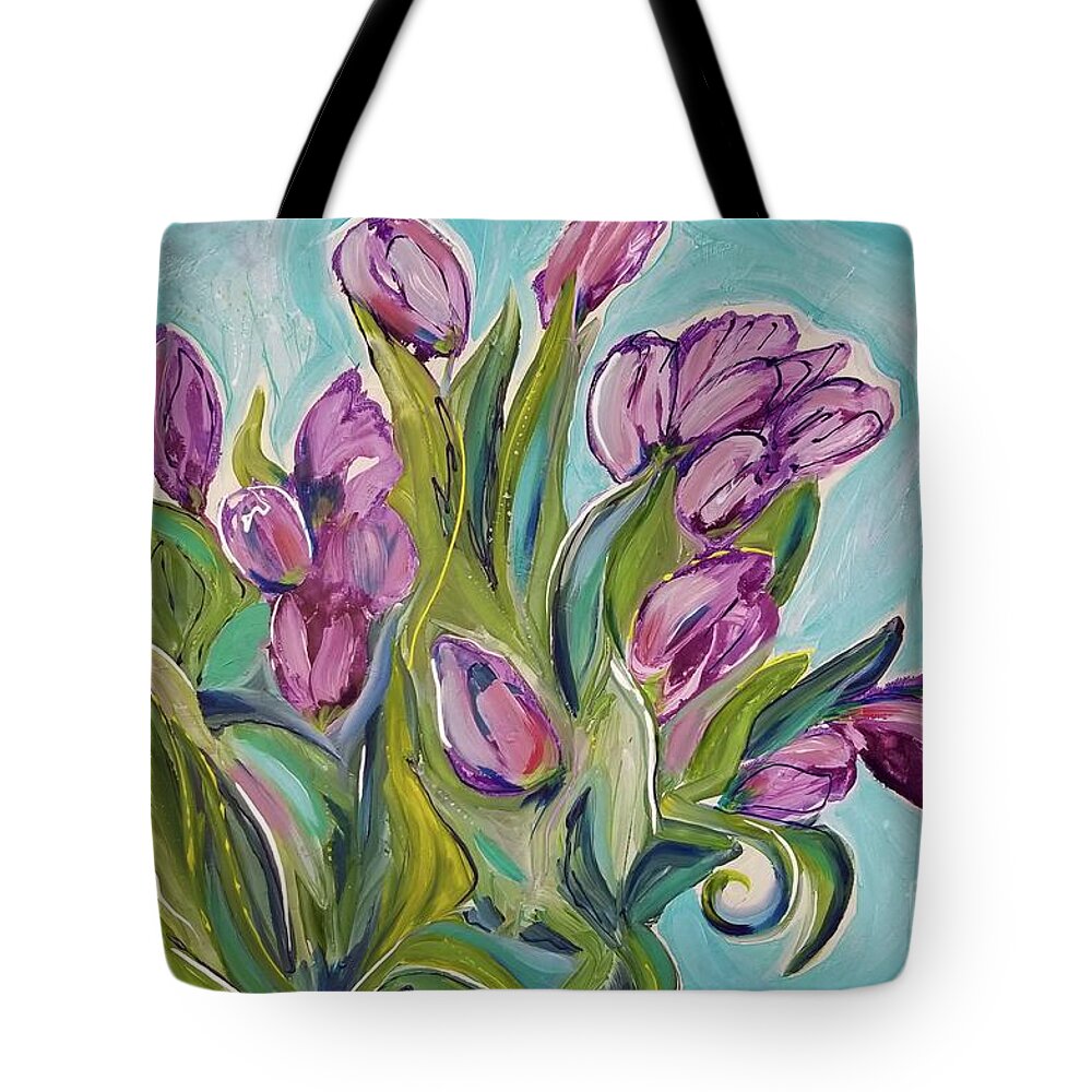 Tulips Tote Bag featuring the painting New Tulips by Catherine Gruetzke-Blais