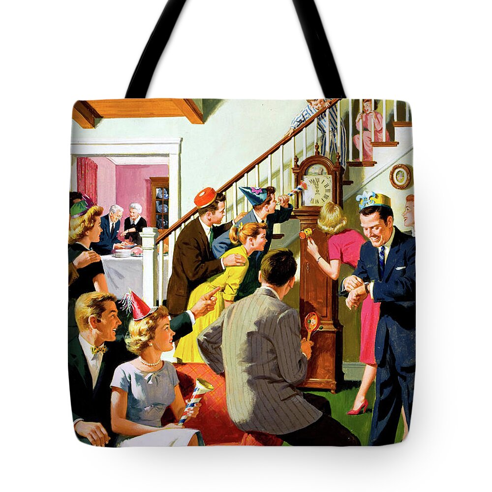 New Year Tote Bag featuring the digital art New Year Party by Long Shot