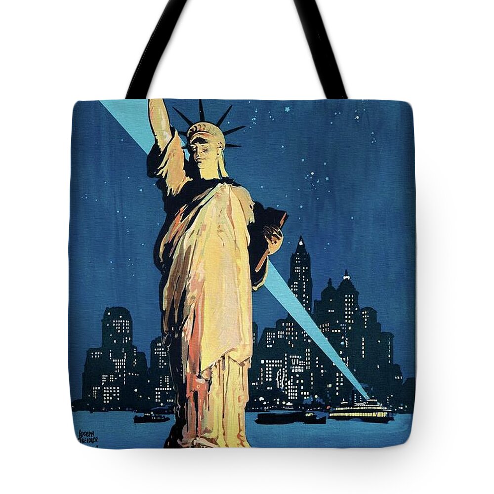 American Tote Bag featuring the painting New York Central The Wonder City 1927 by Vincent Monozlay