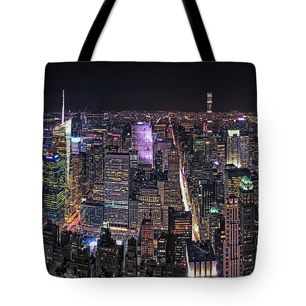 Empire State Tote Bag featuring the photograph New York City at Night from Empire State Bldg by Kenneth Everett