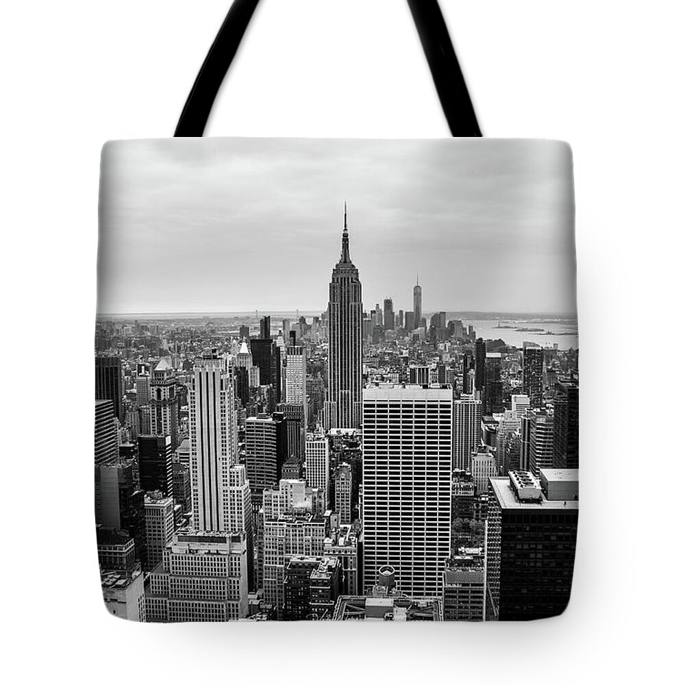 Black And White Tote Bag featuring the photograph New York Skyscrapers by Vicki Walsh