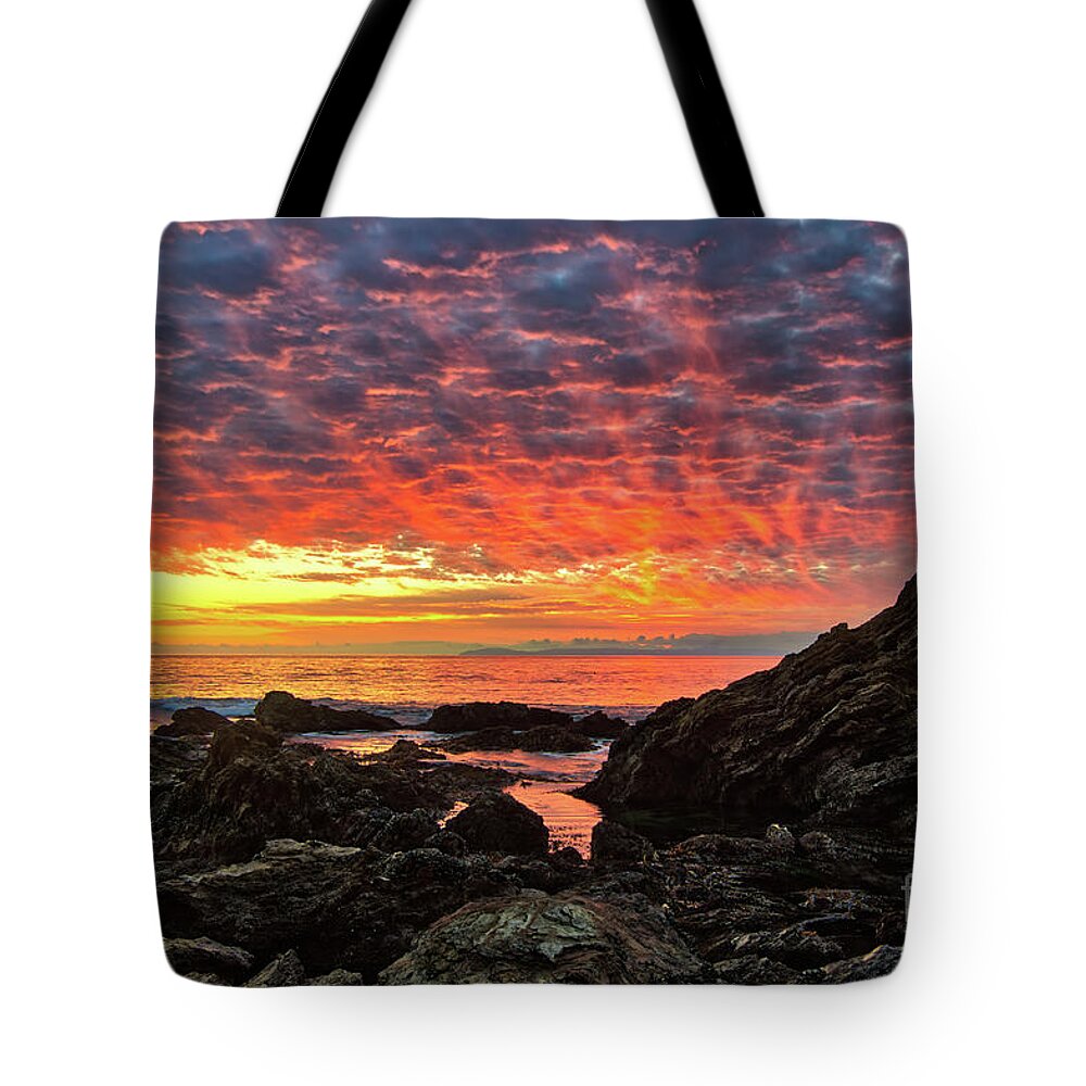 Newport Beach Tote Bag featuring the photograph Newport Beach Sky On Fire by Eddie Yerkish
