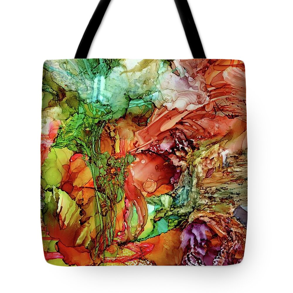 Flow Tote Bag featuring the painting Next Stop...Paradise by Angela Marinari