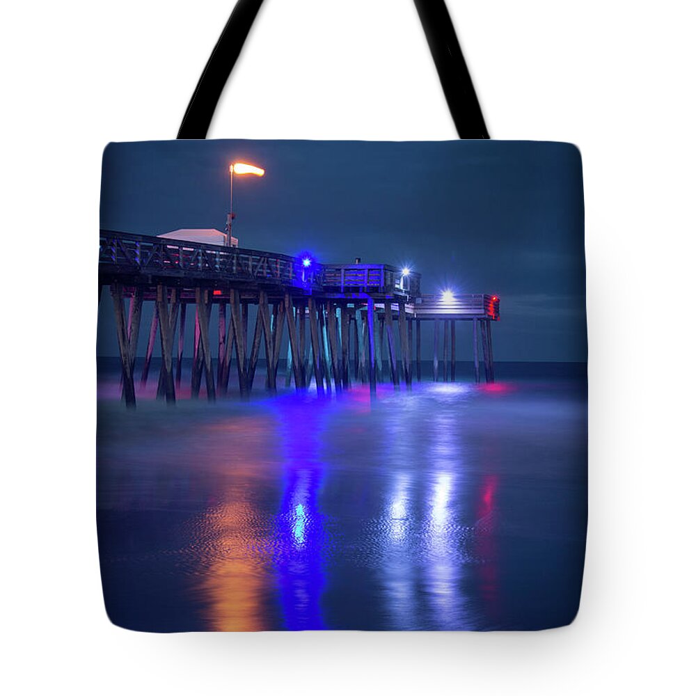 Ocean City Tote Bag featuring the photograph Night At The Fishing Pier by Kristia Adams