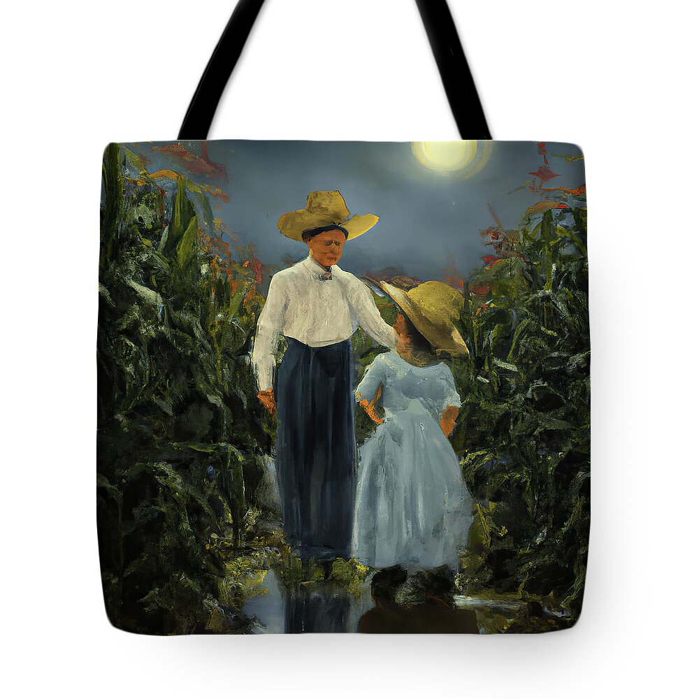 American Gothic Tote Bag featuring the painting Night Cornfield by Bob Orsillo