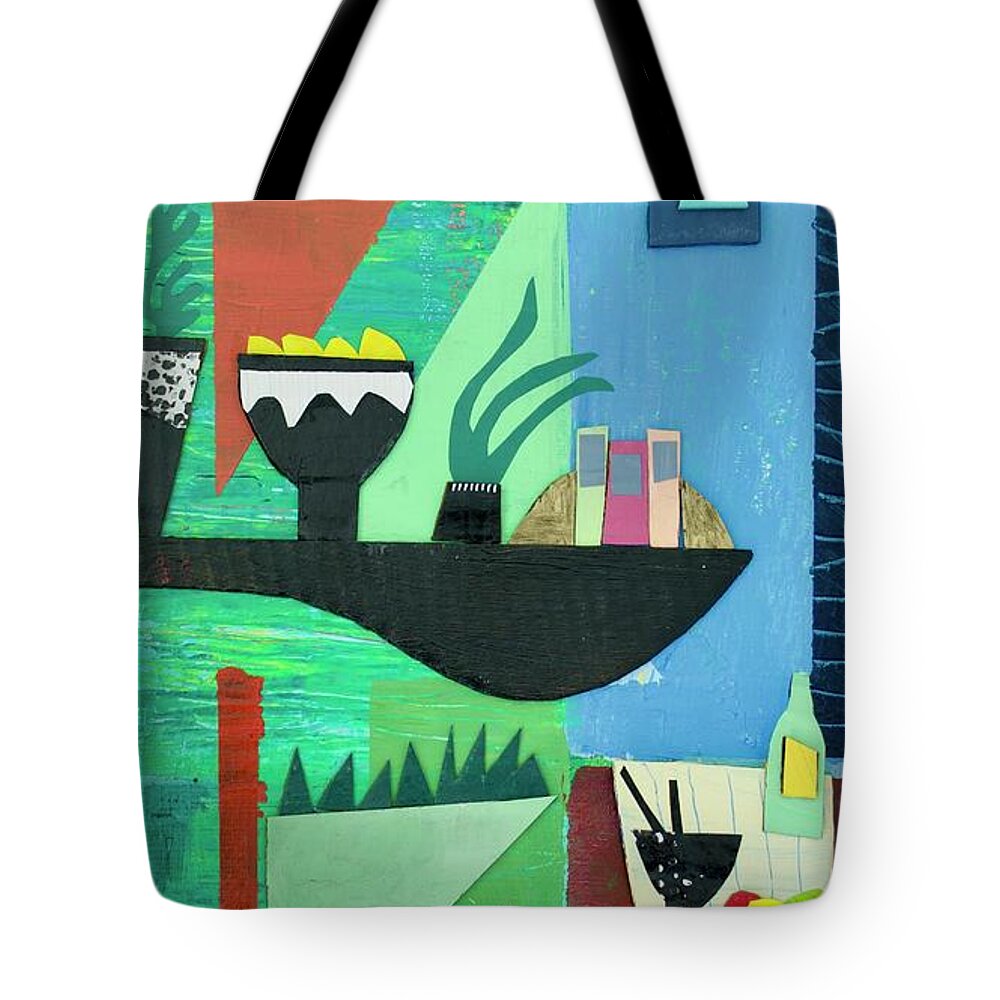 Abstract Tote Bag featuring the mixed media Night In by Julia Malakoff