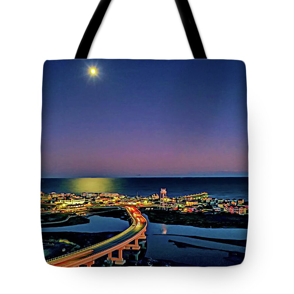 Moon Tote Bag featuring the photograph Night Moon over Topsail by DJA Images