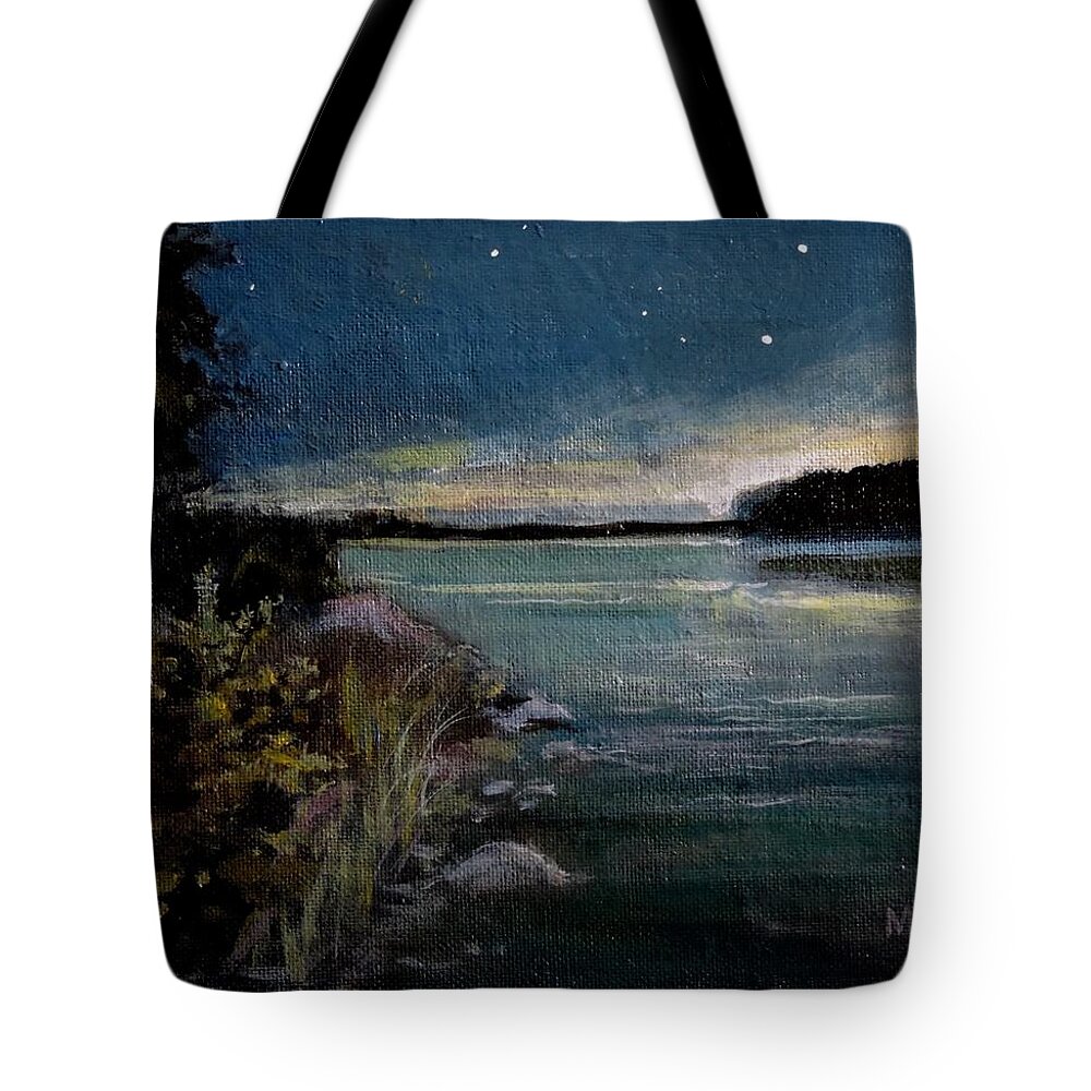 Night On Lake Tote Bag featuring the painting Night on Lac Kipawa by Walt Maes