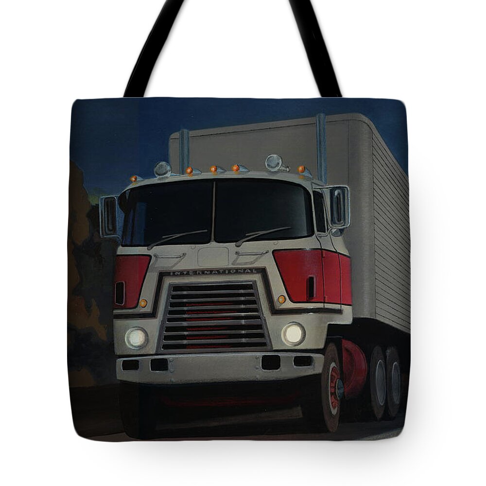 Big Rig Tote Bag featuring the painting Night Run by Norb Lisinski