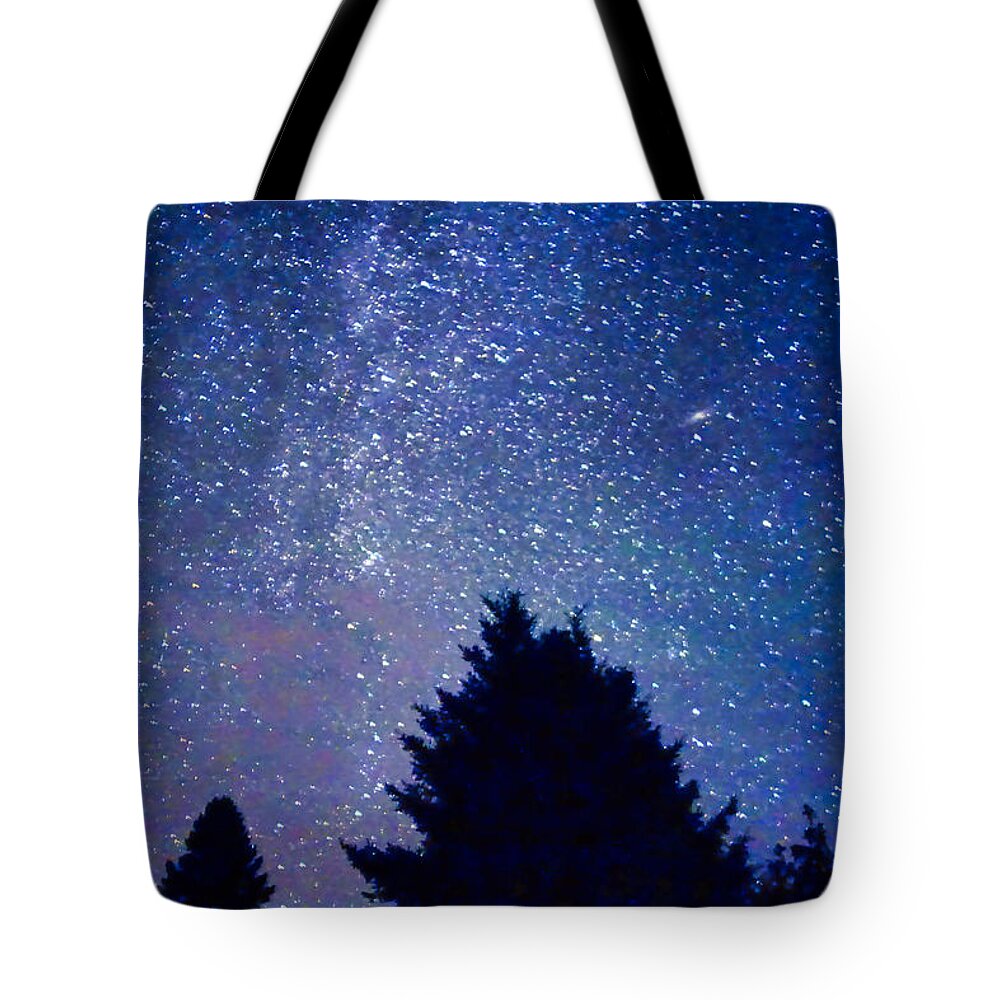 Stars Tote Bag featuring the photograph Night Sky and Quarter Moon by Russel Considine
