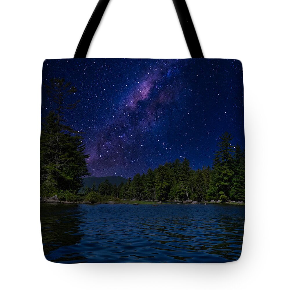 Lake Tote Bag featuring the photograph Night Sky Over Rangeley Lake by Russel Considine