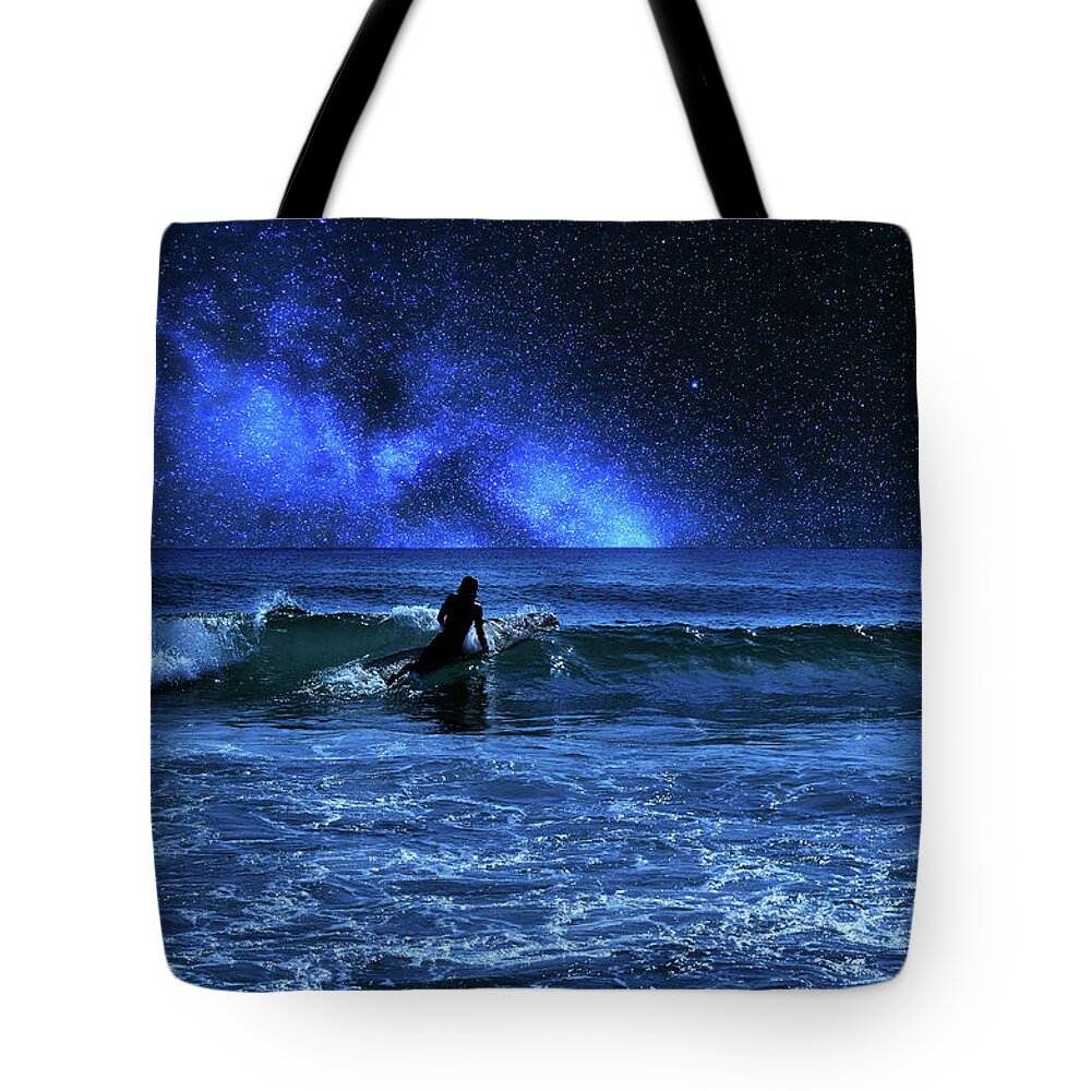 Night Tote Bag featuring the photograph Night Surfer by Laura Fasulo