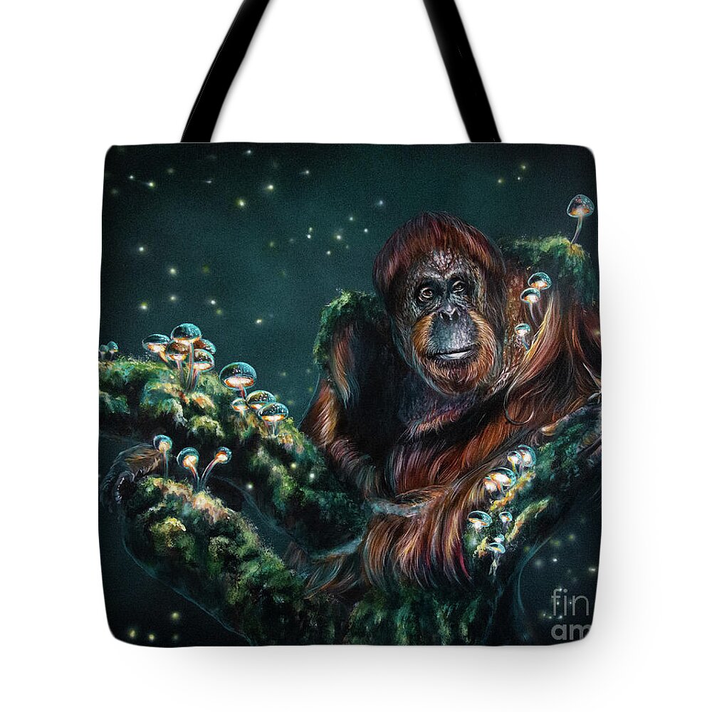 Orangutan Tote Bag featuring the painting Nightlight by Lachri