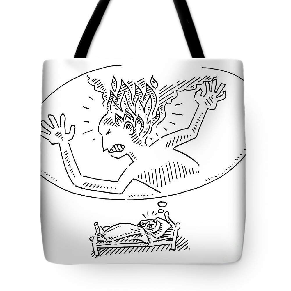 Sketch Tote Bag featuring the drawing Nightmare Burning Head Drawing by Frank Ramspott