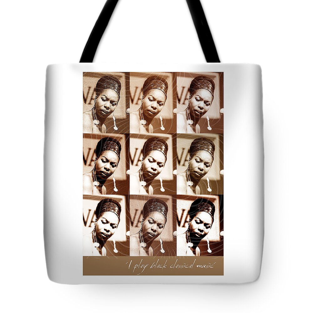Nina Simone Tote Bag featuring the digital art Nina Simone - Music Heroes Series by Movie Poster Boy