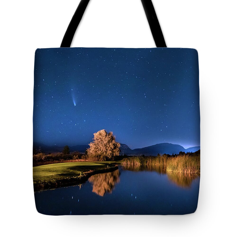 Comet Neowise Tote Bag featuring the photograph Nk'mip Reflection by John Poon