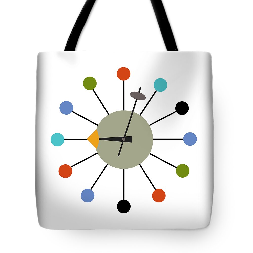 Mid Century Modern Tote Bag featuring the digital art No Background Ball Clock by Donna Mibus
