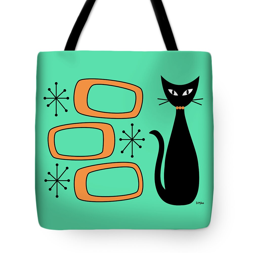 Mid Century Modern Tote Bag featuring the digital art No Background Cat with Oblongs Orange by Donna Mibus