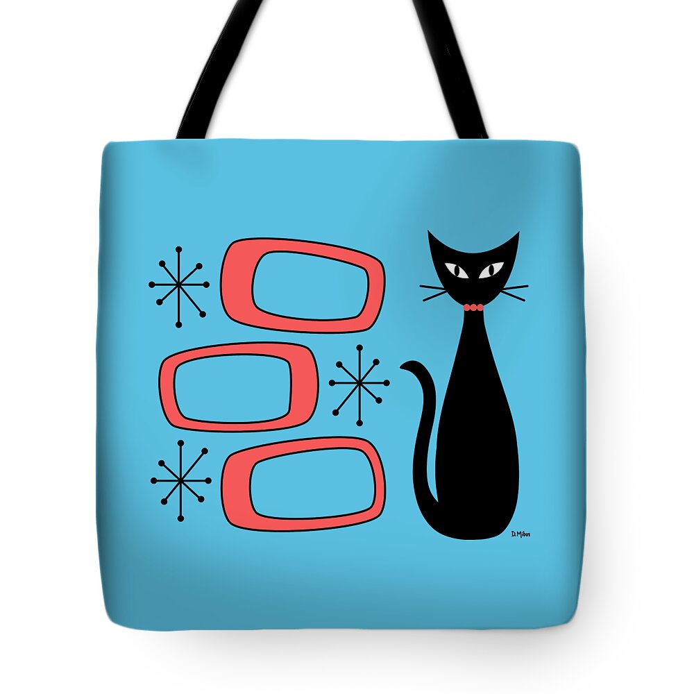 Mid Century Modern Tote Bag featuring the digital art No Background Cat with Oblongs Salmon Pink by Donna Mibus