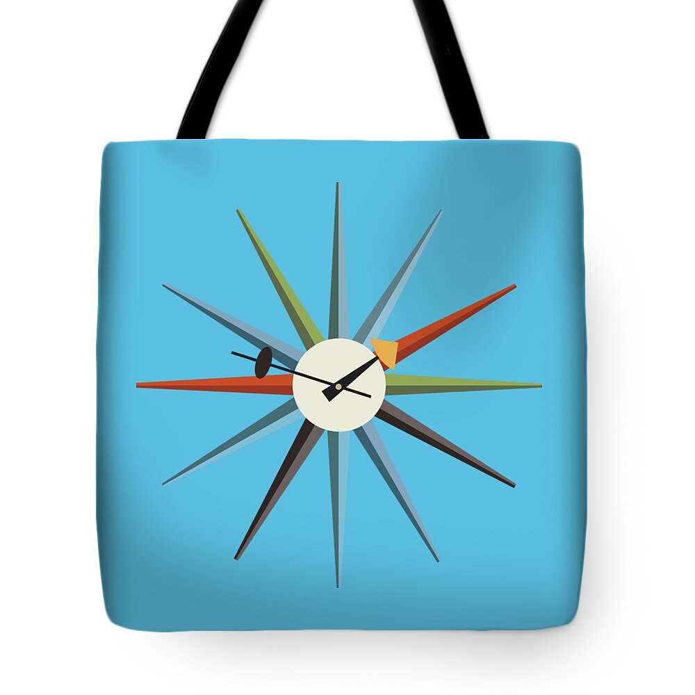 Mid Century Modern Tote Bag featuring the digital art No Background Starburst Clock 1 by Donna Mibus