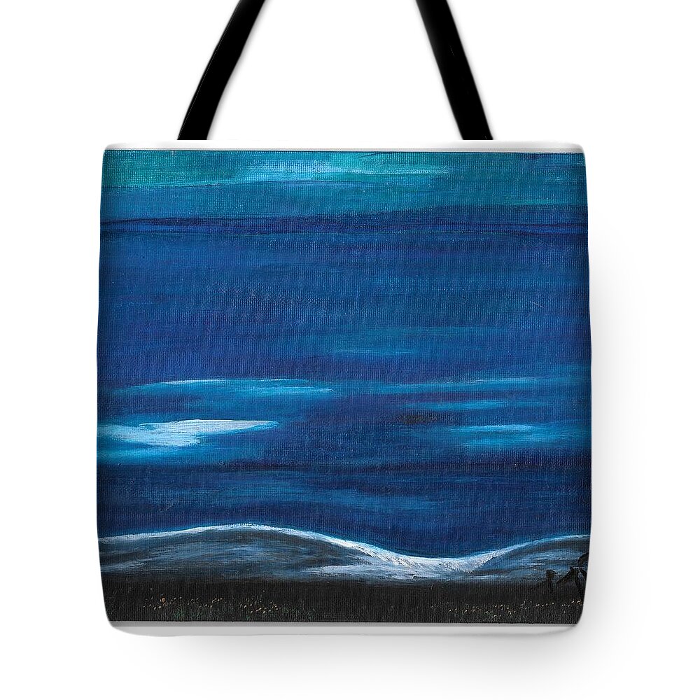 Blue Tote Bag featuring the painting No End in Sight by Esoteric Gardens KN