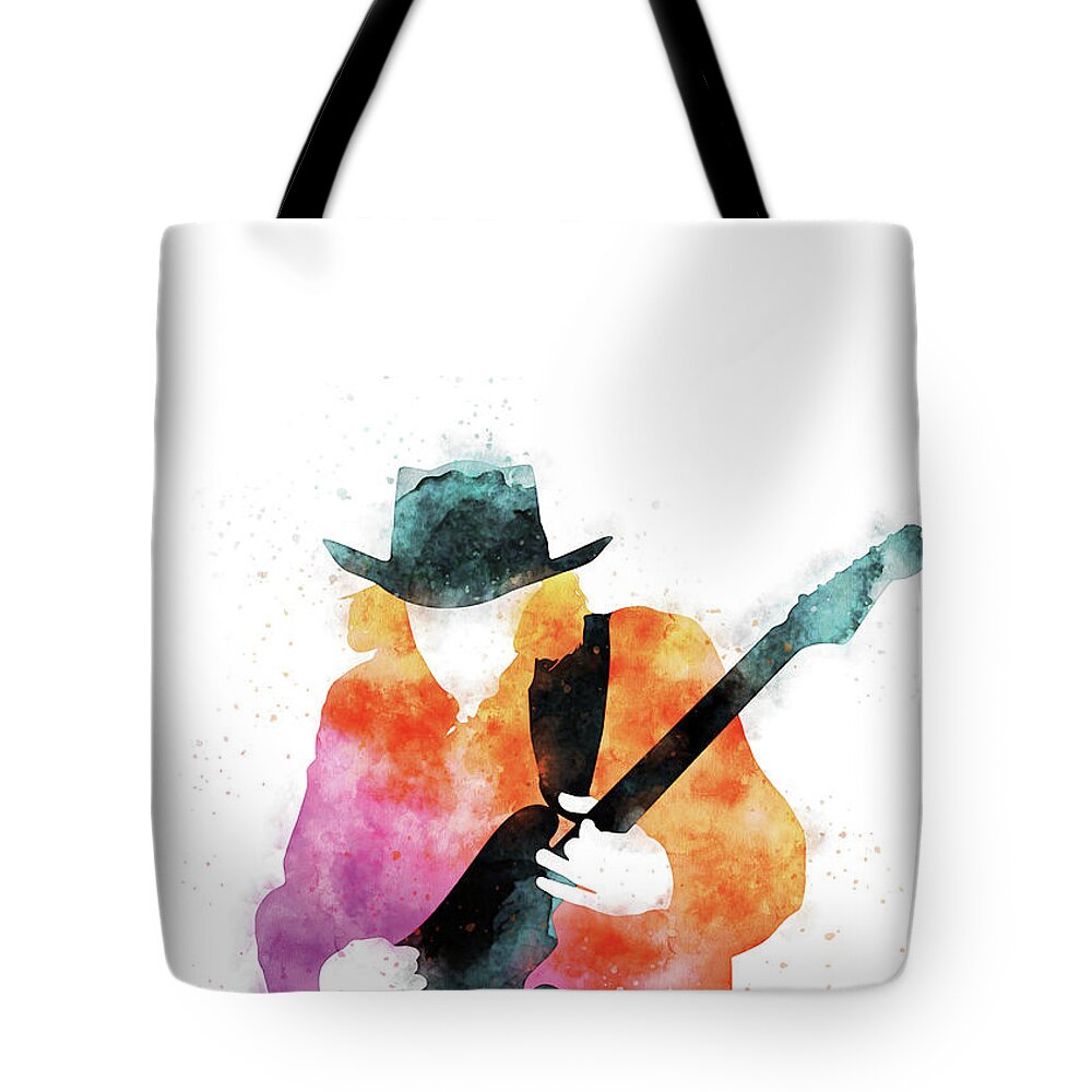 Stevie Tote Bag featuring the digital art No087 MY Stevie Ray Vaughan Watercolor Music poster by Chungkong Art