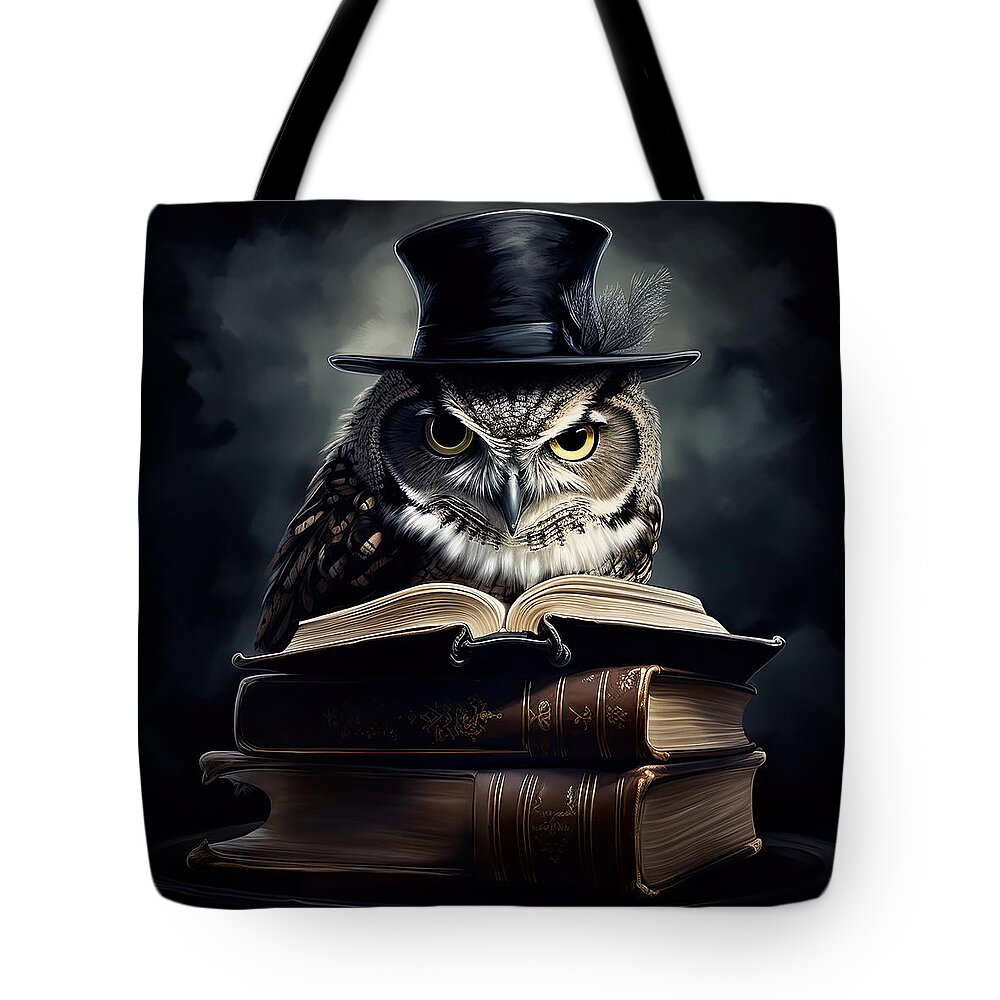 Owl Scholar Tote Bag featuring the digital art Noble One by Lourry Legarde