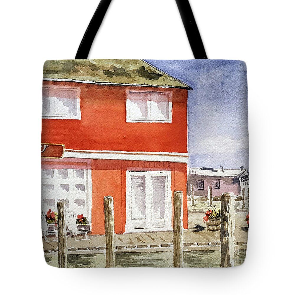 Scrimshaw Tote Bag featuring the painting NOFO Scrimshaw Greenport by Eileen Kelly