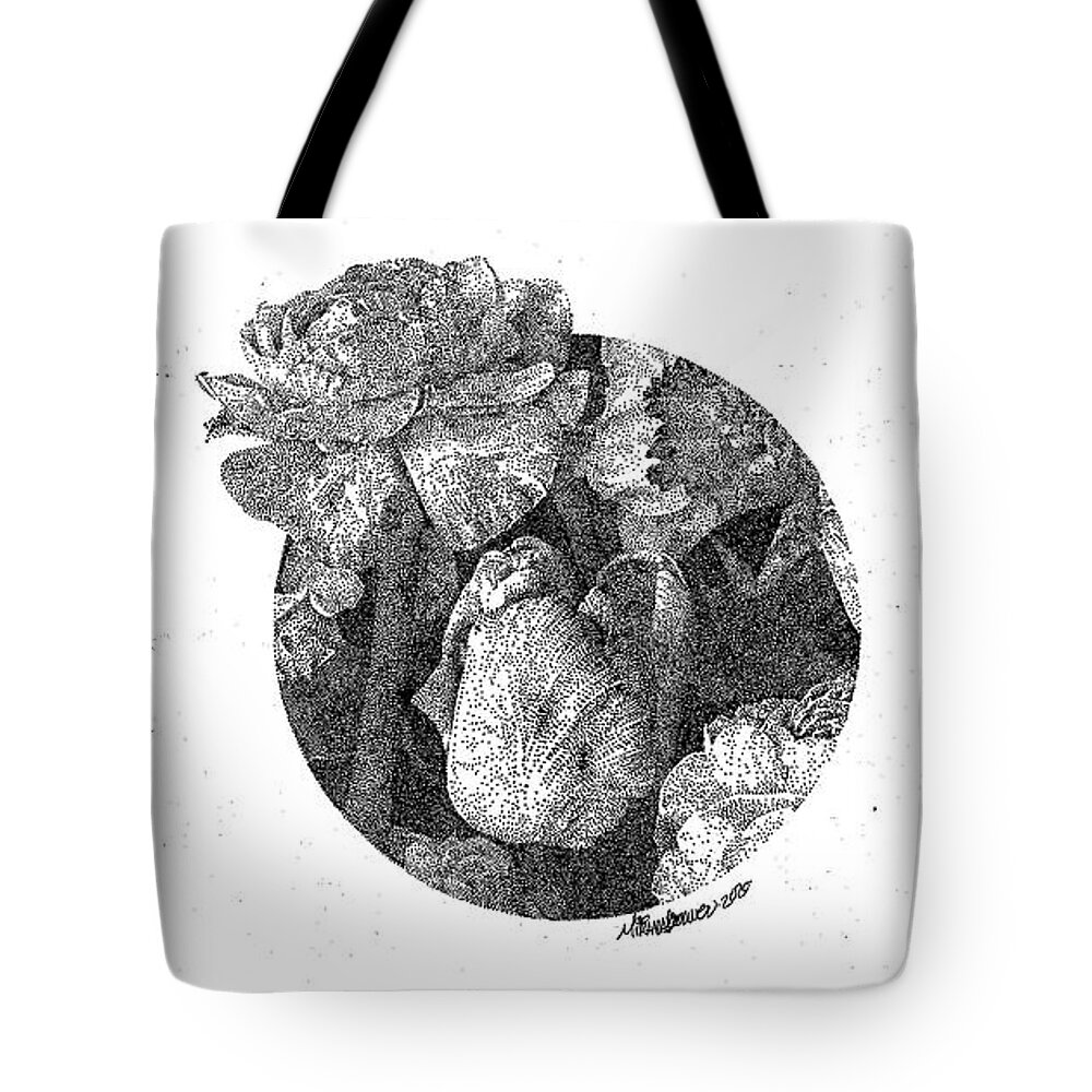 Flowers Tote Bag featuring the drawing Noir flowers by Miranda Brouwer