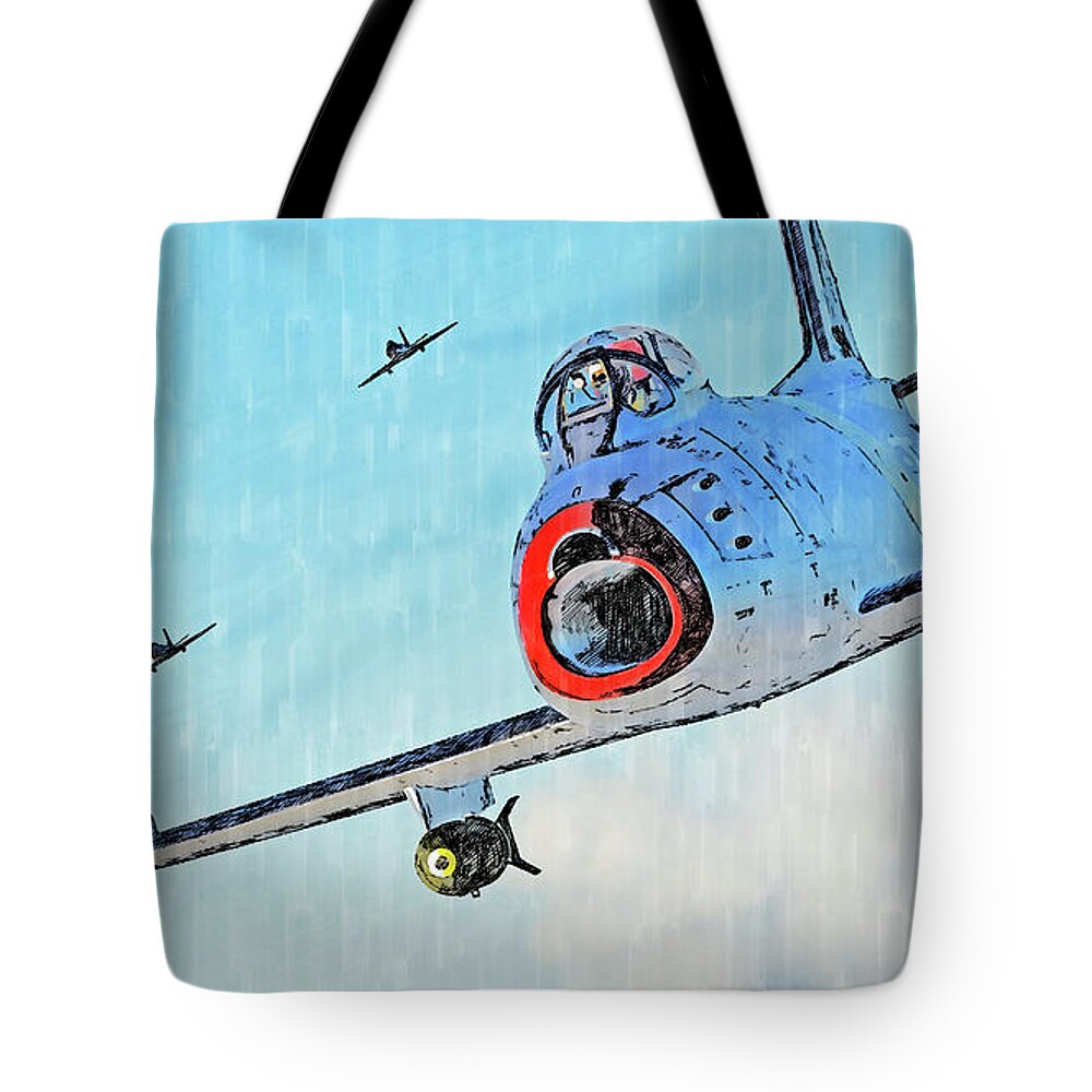 F86 Tote Bag featuring the painting North American F-86 Sabre - 05 by AM FineArtPrints