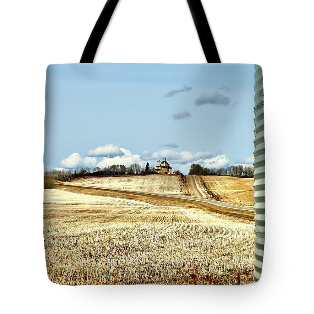 North Of Willingdon Alberta With Steel Silo 2021 Tote Bag featuring the photograph North of Willingdon Alberta with Steel Silo 2021 by Brian Sereda