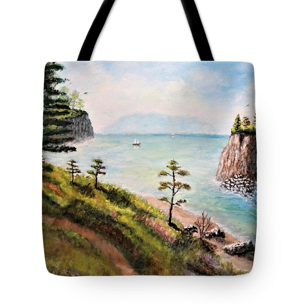 Landscape Tote Bag featuring the painting Northwest Coast by Gregory Dorosh