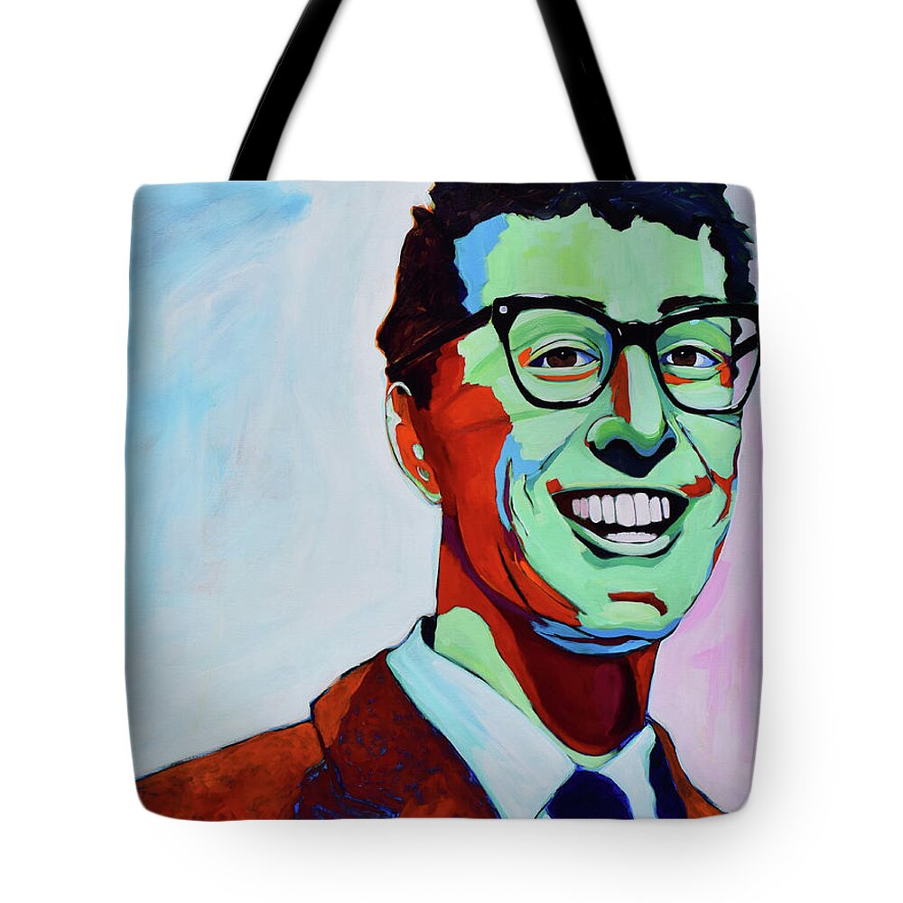 Buddy Holly Tote Bag featuring the painting Not Fade Away by D R Jones